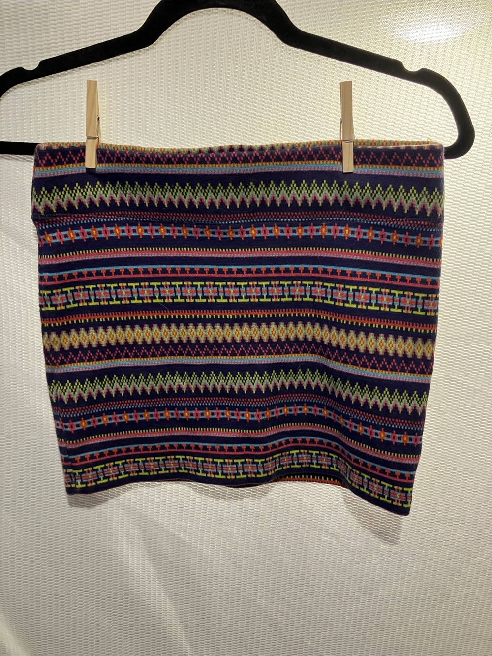 Nollie Navy Multicolor Geometric Knit Mini Skirt